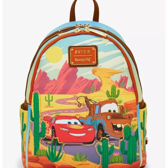 Loungefly Pixar Cars Lightning McQueen Tow Mater Desert Backpack and Wallet NWT - Picture 2 of 9